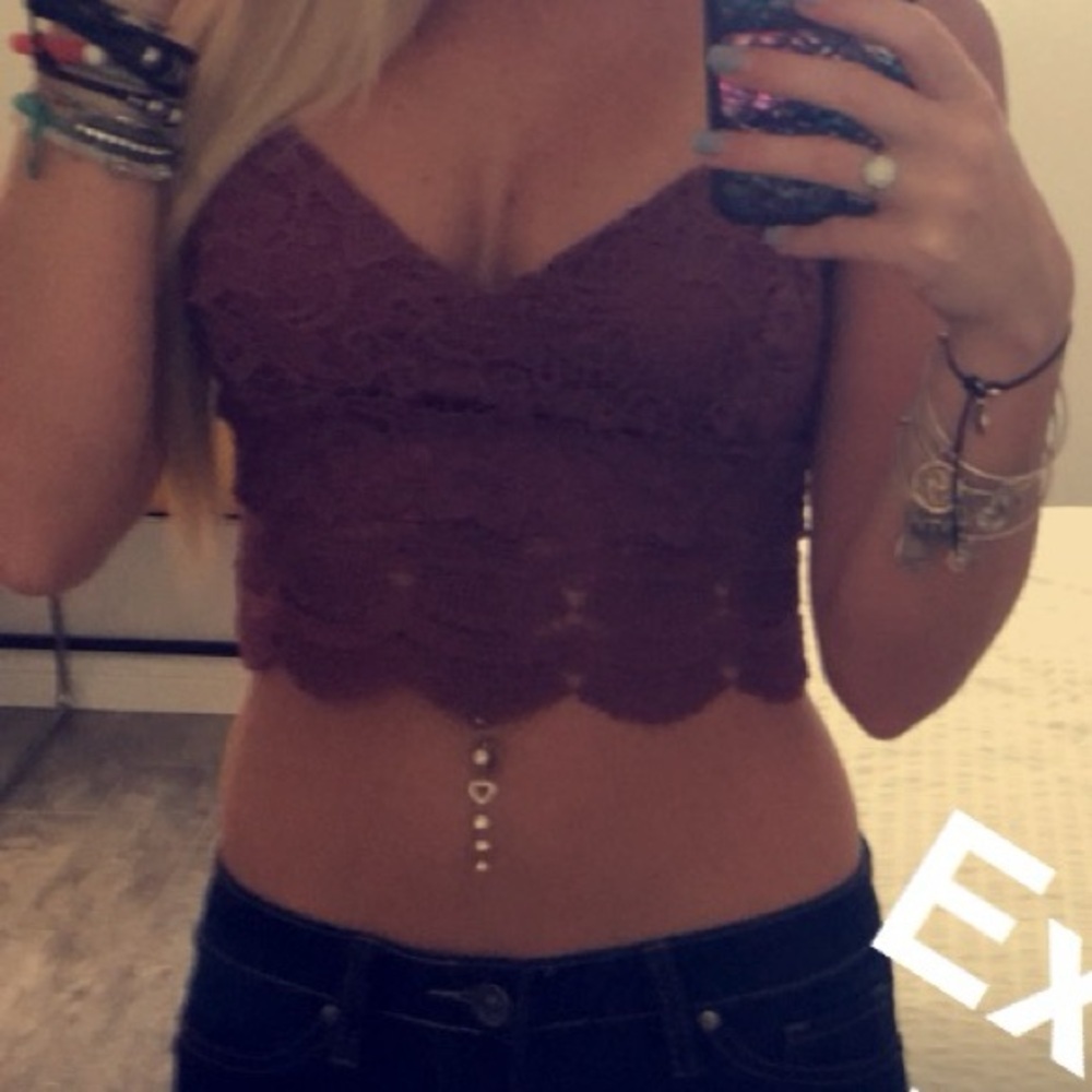 Kendall & Kylie Mauve Lace Crop Top